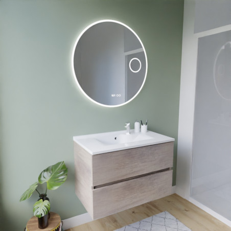 Meuble ROSINOX 80 cm avec plan vasque et miroir rond Rondinara - Chêne
