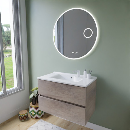 Meuble ROSINOX 80 cm avec plan vasque et miroir rond Rondinara - Chêne
