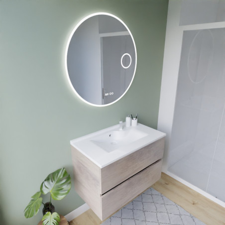 Meuble ROSINOX 80 cm avec plan vasque et miroir rond Rondinara - Chêne
