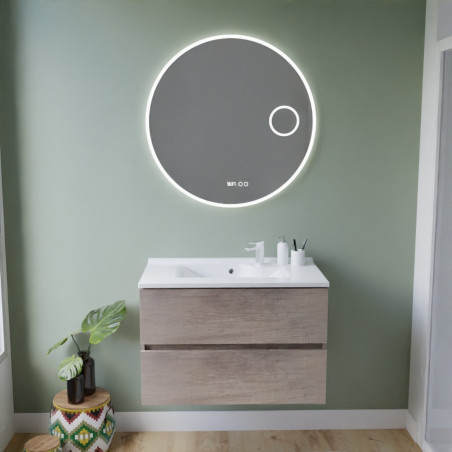 Meuble ROSINOX 80 cm avec plan vasque et miroir rond Rondinara - Chêne