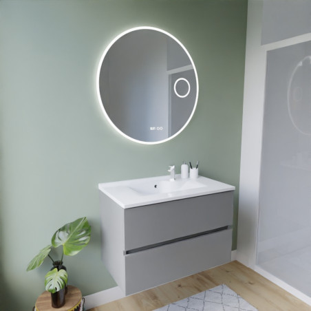 Meuble ROSINOX 80 cm avec plan vasque et miroir rond Rondinara - Gris clair mat