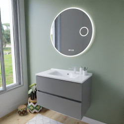 Meuble ROSINOX 80 cm avec plan vasque et miroir rond Rondinara - Gris clair mat