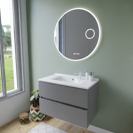 Meuble ROSINOX 80 cm avec plan vasque et miroir rond Rondinara - Gris clair mat