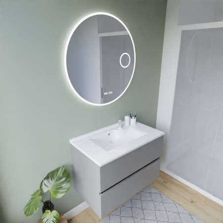 Meuble ROSINOX 80 cm avec plan vasque et miroir rond Rondinara - Gris clair mat