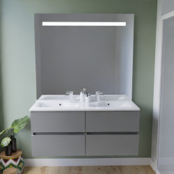 Meuble salle de bain suspendu tout inox 120 cm ROSINOX avec plan vasque et miroir Elegance ht105 - Gris clair mat