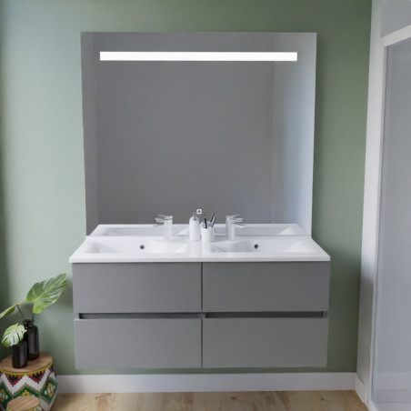 Meuble salle de bain suspendu tout inox 120 cm ROSINOX avec plan vasque et miroir Elegance ht105 - Gris clair mat