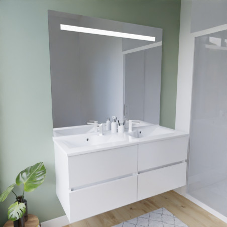 Meuble salle de bain suspendu tout inox 120 cm ROSINOX avec plan vasque et miroir Elegance ht105 - Blanc mat