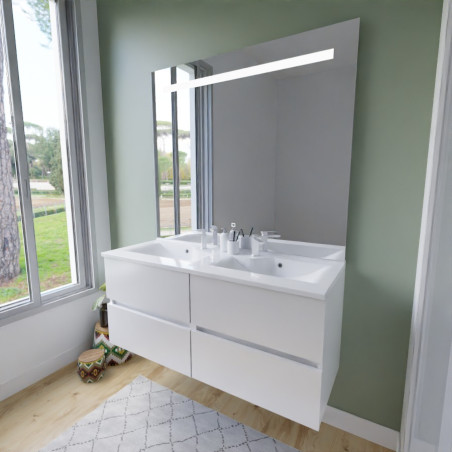 Meuble salle de bain suspendu tout inox 120 cm ROSINOX avec plan vasque et miroir Elegance ht105 - Blanc mat