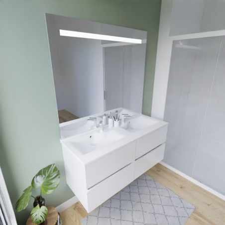 Meuble salle de bain suspendu tout inox 120 cm ROSINOX avec plan vasque et miroir Elegance ht105 - Blanc mat