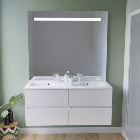 Meuble salle de bain suspendu tout inox 120 cm ROSINOX avec plan vasque et miroir Elegance ht105 - Blanc mat