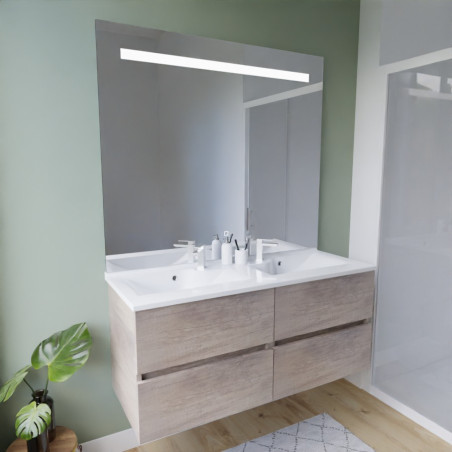 Meuble salle de bain suspendu tout inox 120 cm ROSINOX avec plan vasque et miroir Elegance ht105 - Chêne