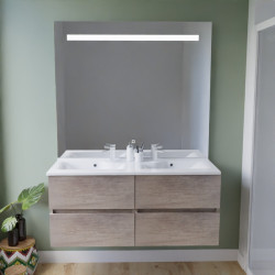 Meuble salle de bain suspendu tout inox 120 cm ROSINOX avec plan vasque et miroir Elegance ht105 - Chêne