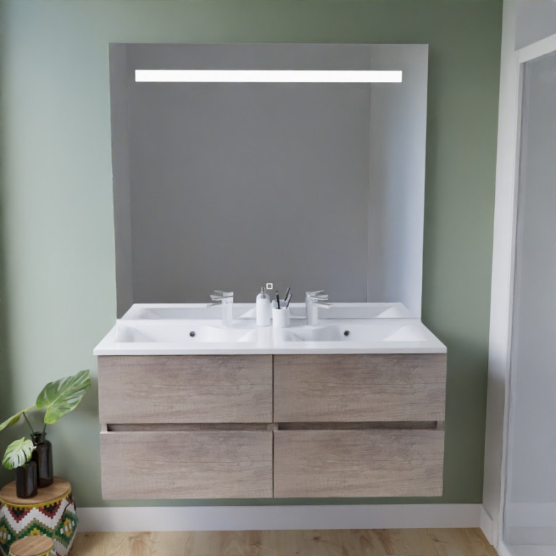 Meuble salle de bain suspendu tout inox 120 cm ROSINOX avec plan vasque et miroir Elegance ht105 - Chêne Meuble salle de bain suspendu tout inox 120 cm ROSINOX avec plan vasque et miroir Elegance ht105 - Chêne