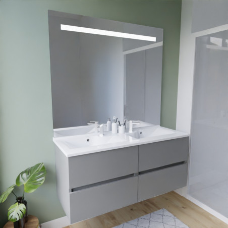 Meuble salle de bain suspendu tout inox 120 cm ROSINOX avec plan vasque et miroir Elegance ht105 - Gris clair mat