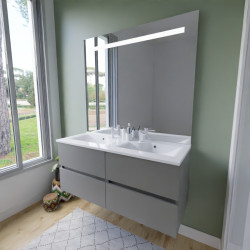 Meuble salle de bain suspendu tout inox 120 cm ROSINOX avec plan vasque et miroir Elegance ht105 - Gris clair mat