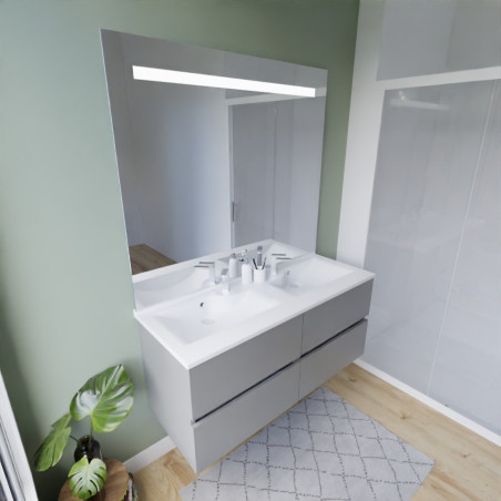 Meuble salle de bain suspendu tout inox 120 cm ROSINOX avec plan vasque et miroir Elegance ht105 - Gris clair mat