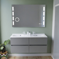 Meuble salle de bain suspendu tout inox 120 cm ROSINOX avec plan vasque et miroir Excellence - Gris clair mat
