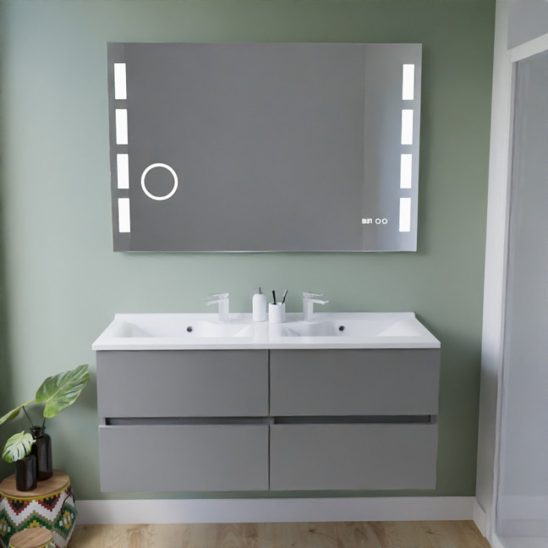 Meuble salle de bain suspendu tout inox 120 cm ROSINOX avec plan vasque et miroir Excellence - Gris clair mat Meuble salle de bain suspendu tout inox 120 cm ROSINOX avec plan vasque et miroir Excellence - Gris clair mat