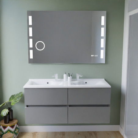 Meuble salle de bain suspendu tout inox 120 cm ROSINOX avec plan vasque et miroir Excellence - Gris clair mat