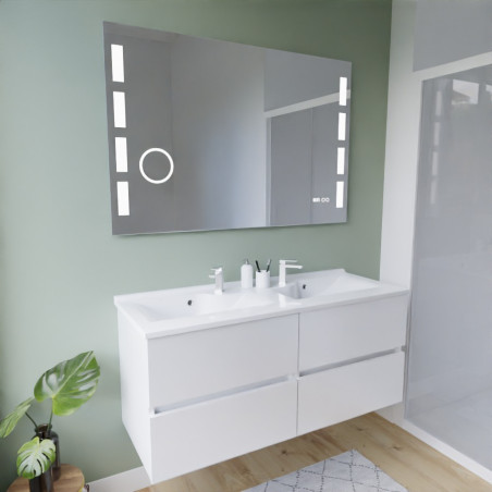 Meuble salle de bain inox 120 cm ROSINOX avec plan vasque et miroir Excellence - Blanc mat