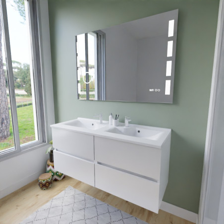 Meuble salle de bain inox 120 cm ROSINOX avec plan vasque et miroir Excellence - Blanc mat