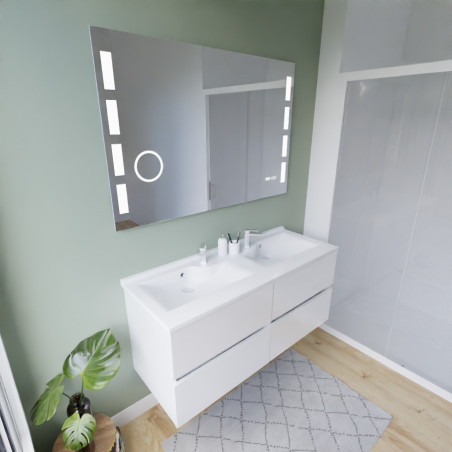 Meuble salle de bain inox 120 cm ROSINOX avec plan vasque et miroir Excellence - Blanc mat