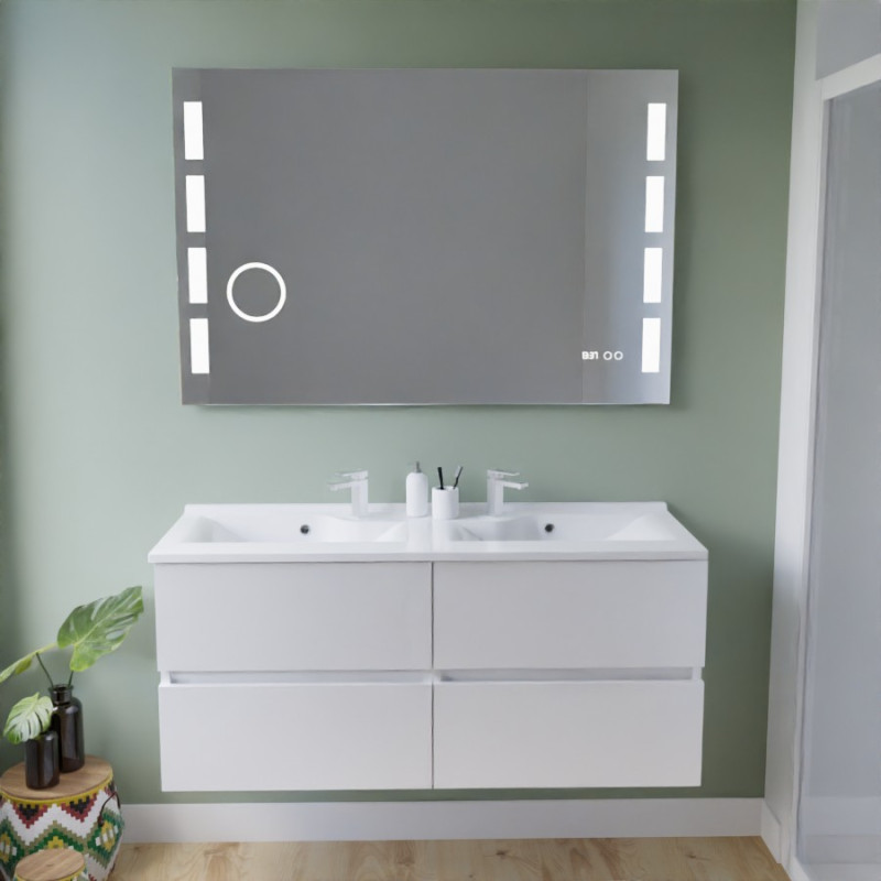 Meuble salle de bain inox 120 cm ROSINOX avec plan vasque et miroir Excellence - Blanc mat Meuble salle de bain inox 120 cm ROSINOX avec plan vasque et miroir Excellence - Blanc mat