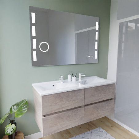 Meuble salle de bain inox 120 cm ROSINOX avec plan vasque et miroir Excellence - Chêne
