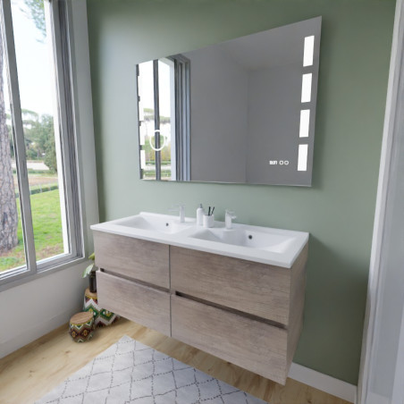 Meuble salle de bain inox 120 cm ROSINOX avec plan vasque et miroir Excellence - Chêne