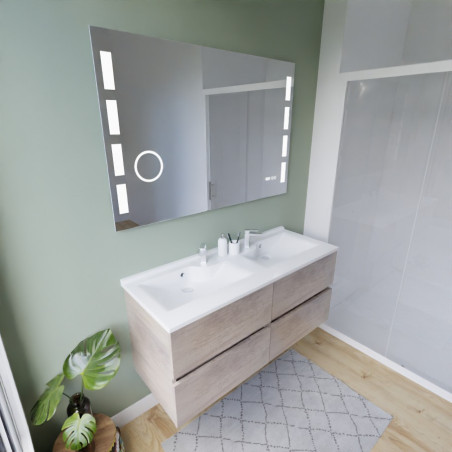 Meuble salle de bain 120 cm ROSINOX avec plan vasque et miroir Excellence - Chêne
