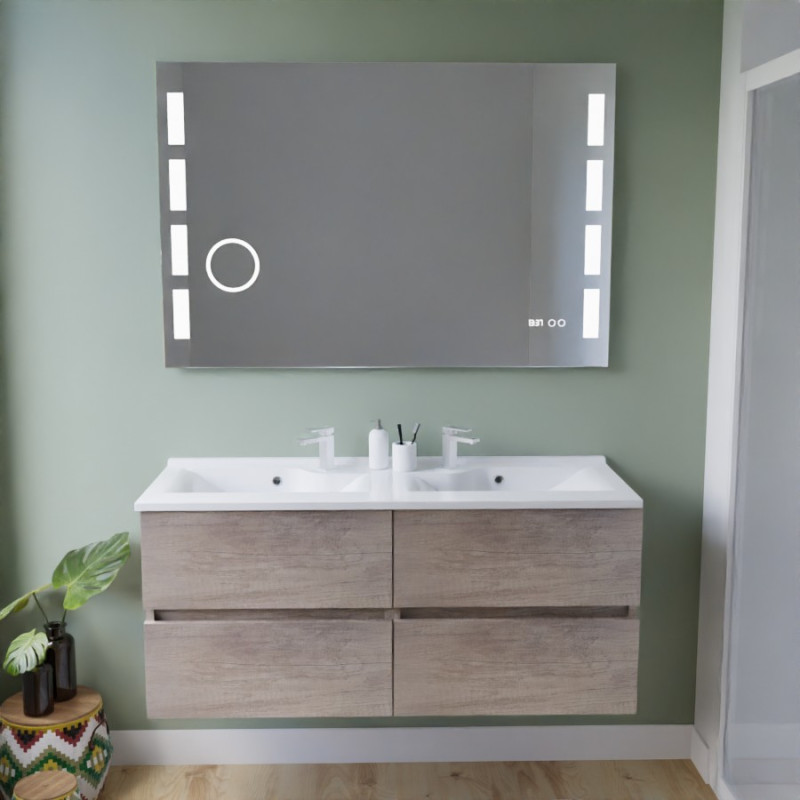 Meuble salle de bain inox 120 cm ROSINOX avec plan vasque et miroir Excellence - Chêne Meuble salle de bain inox 120 cm ROSINOX avec plan vasque et miroir Excellence - Chêne