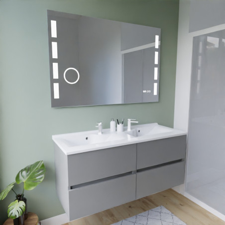 Meuble salle de bain suspendu tout inox 120 cm ROSINOX avec plan vasque et miroir Excellence - Gris clair mat