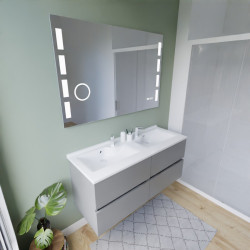 Meuble salle de bain suspendu tout inox 120 cm ROSINOX avec plan vasque et miroir Excellence - Gris clair mat