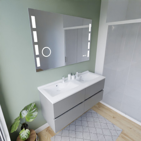 Meuble salle de bain suspendu tout inox 120 cm ROSINOX avec plan vasque et miroir Excellence - Gris clair mat
