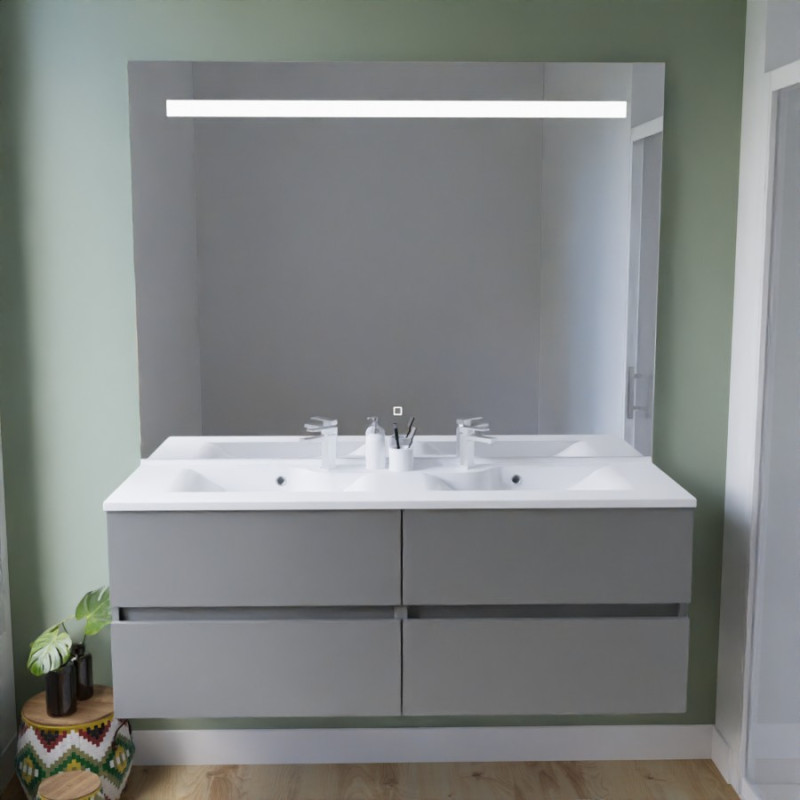 Meuble salle de bain suspendu tout inox 140 cm ROSINOX avec plan vasque et miroir Elegance ht105 - Gris mat Meuble salle de bain suspendu tout inox 140 cm ROSINOX avec plan vasque et miroir Elegance ht105 - Gris mat