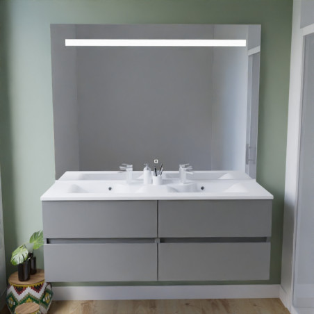 Meuble salle de bain suspendu tout inox 140 cm ROSINOX avec plan vasque et miroir Elegance ht105 - Gris mat
