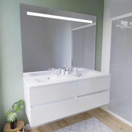 Meuble salle de bain suspendu tout inox 140 cm ROSINOX avec plan vasque et miroir Elegance ht105 - Blanc mat
