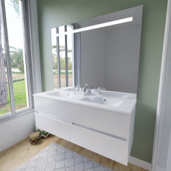 Meuble salle de bain suspendu tout inox 140 cm ROSINOX avec plan vasque et miroir Elegance ht105 - Blanc mat