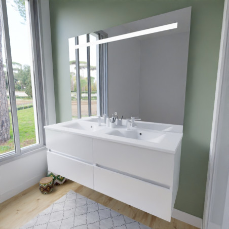 Meuble salle de bain suspendu tout inox 140 cm ROSINOX avec plan vasque et miroir Elegance ht105 - Blanc mat