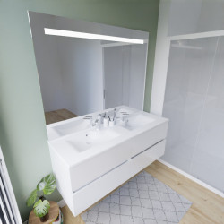 Meuble salle de bain suspendu tout inox 140 cm ROSINOX avec plan vasque et miroir Elegance ht105 - Blanc mat