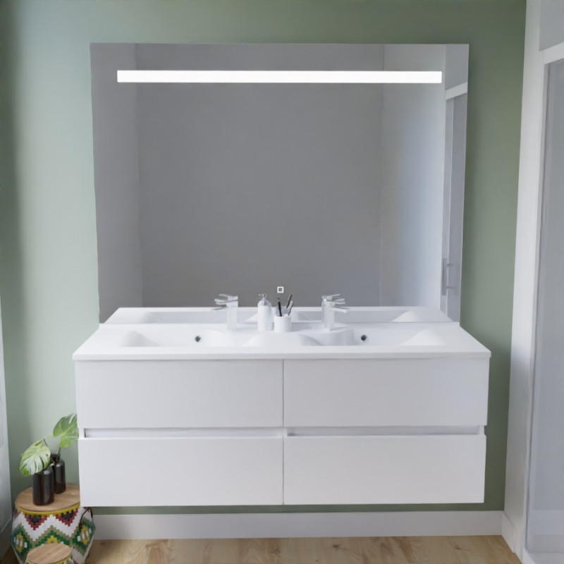Meuble salle de bain suspendu tout inox 140 cm ROSINOX avec plan vasque et miroir Elegance ht105 - Blanc mat Meuble salle de bain suspendu tout inox 140 cm ROSINOX avec plan vasque et miroir Elegance ht105 - Blanc mat