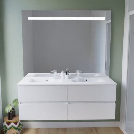 Meuble salle de bain suspendu tout inox 140 cm ROSINOX avec plan vasque et miroir Elegance ht105 - Blanc mat