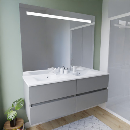 Meuble salle de bain suspendu tout inox 140 cm ROSINOX avec plan vasque et miroir Elegance ht105 - Gris mat