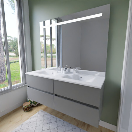 Meuble salle de bain suspendu tout inox 140 cm ROSINOX avec plan vasque et miroir Elegance ht105 - Gris mat