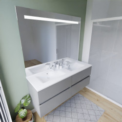 Meuble salle de bain suspendu tout inox 140 cm ROSINOX avec plan vasque et miroir Elegance ht105 - Gris mat
