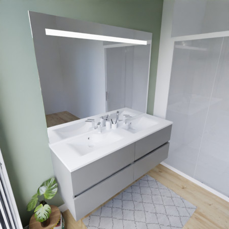 Meuble salle de bain suspendu tout inox 140 cm ROSINOX avec plan vasque et miroir Elegance ht105 - Gris mat