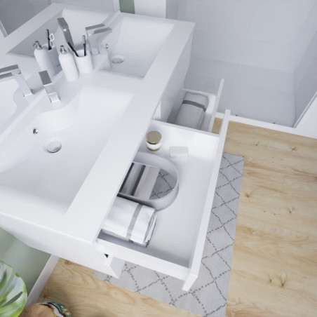 Meuble salle de bain suspendu tout inox 140 cm ROSINOX avec plan vasque et miroir Elegance ht105 - Blanc mat