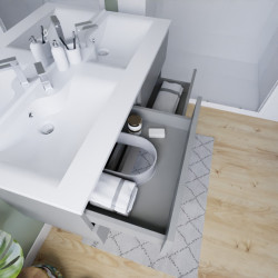Meuble salle de bain suspendu tout inox 140 cm ROSINOX avec plan vasque et miroir Elegance ht105 - Gris mat