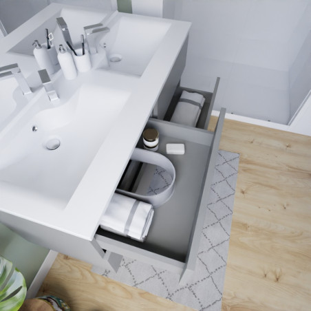 Meuble salle de bain suspendu tout inox 140 cm ROSINOX avec plan vasque et miroir Elegance ht105 - Gris mat