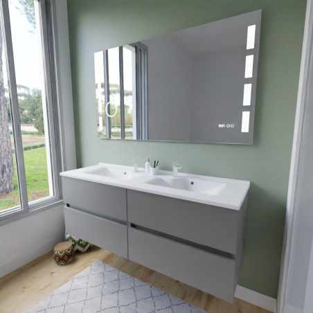 Meuble salle de bain suspendu tout inox 140 cm ROSINOX avec plan vasque et miroir Excellence - Gris mat